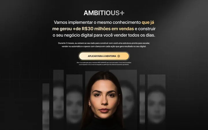 Página de vendas da mentoria Ambitious+, de Ana Jords