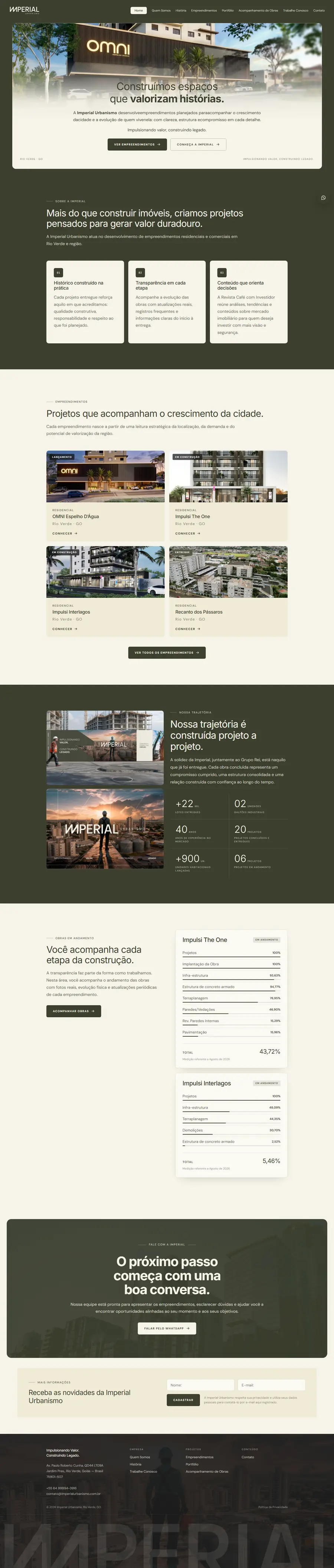 Página inicial do site da Imperial Urbanismo