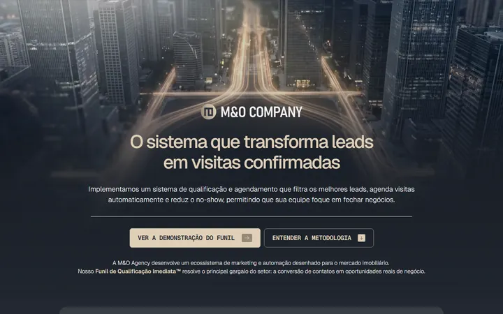 Site da M&O Company sobre qualificação de leads imobiliários