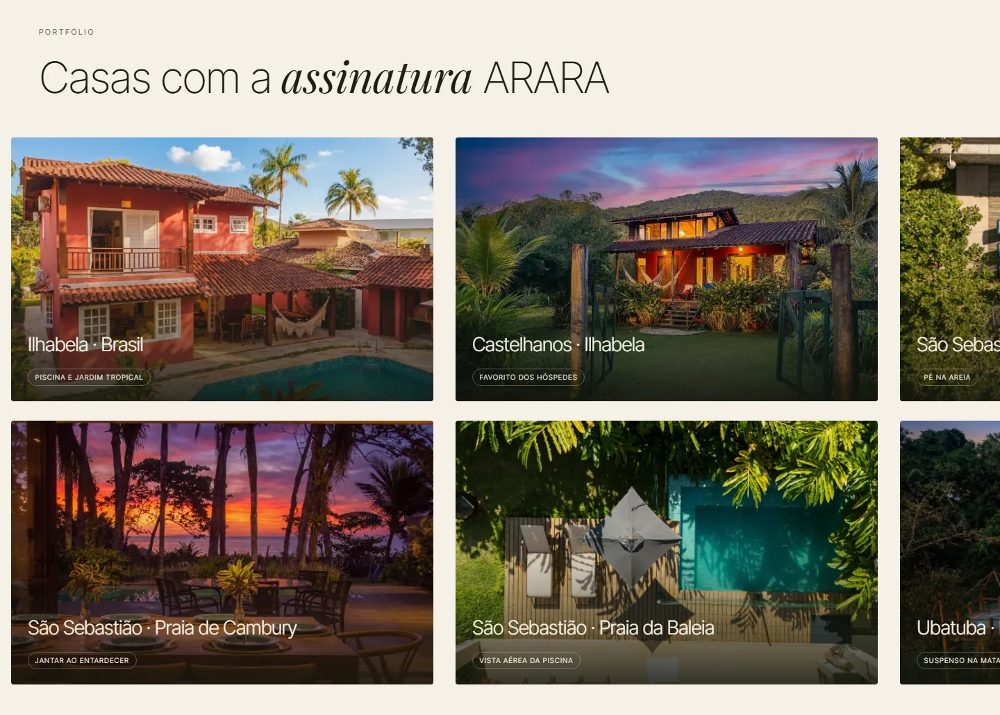 Homes with the ARARA signature: the portfolio in two rows moving in opposite directions
