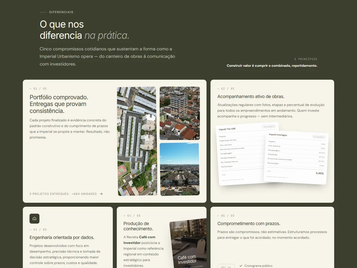 Quem somos: os diferenciais, com fotos das obras