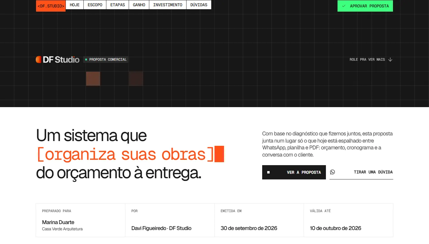 The proposal a client gets: a branded page, published by the system
